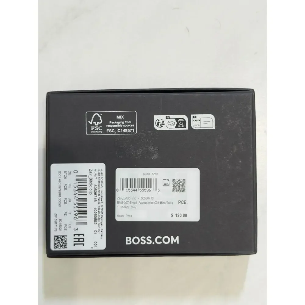 NWT BOSS Structured Folding Wallet w/ Money Clip, Black, $120 MSRP